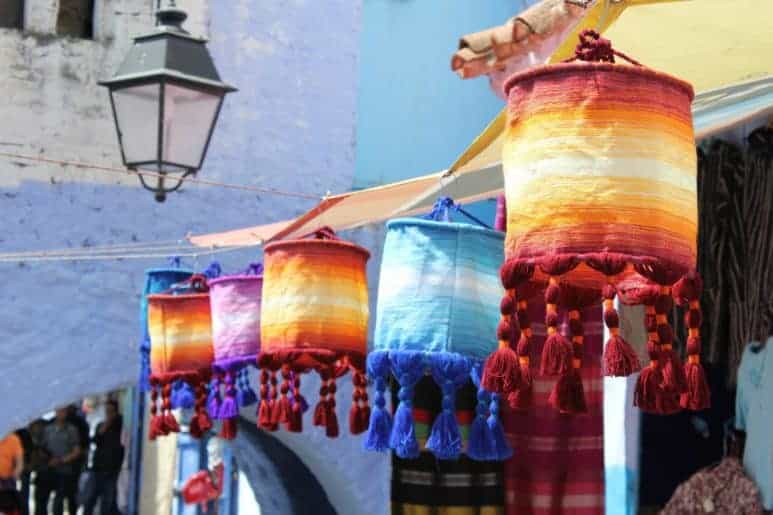 Blue handmade decorations in Chefchaouen