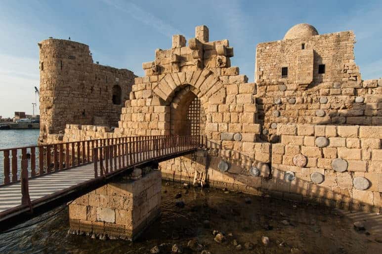 The main gate of the Crusader Castle in Sidon, Lebanon
