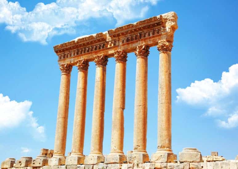 Jupiter's temple ancient Roman columns, Baalbek, Lebanon