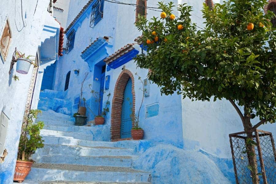 Narrow alleyway in the medina, Chefchaouen, Morocco