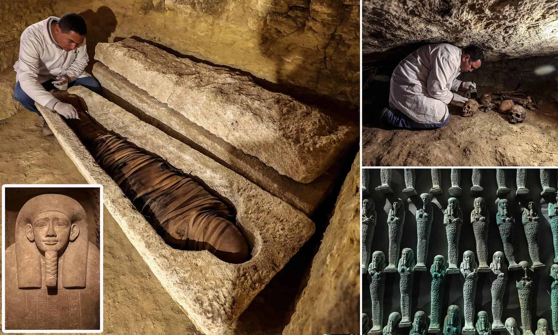 Sixteen ancient tombs containing the mummified bodies of 26th dynasty high priests and officials - Photo Credit: Daily Mail